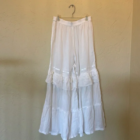 Free People white Tiered Wide Leg Pants - Picture 6 of 6
